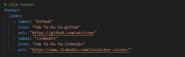 Configure the footer in _config.yaml.